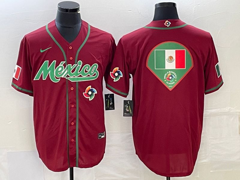 Men 2023 World Cub Mexico Blank Red Nike MLB Jersey11